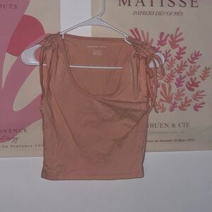 American Eagle Outfittwrs coral pink crop top with cinched bow straps